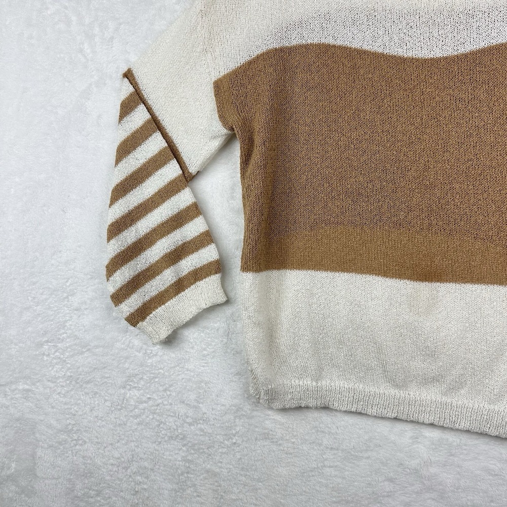 Vestique Sweater‎ Womens Small White Tan Lightweight Long Sleeve Striped Top EUC - Picture 4 of 13